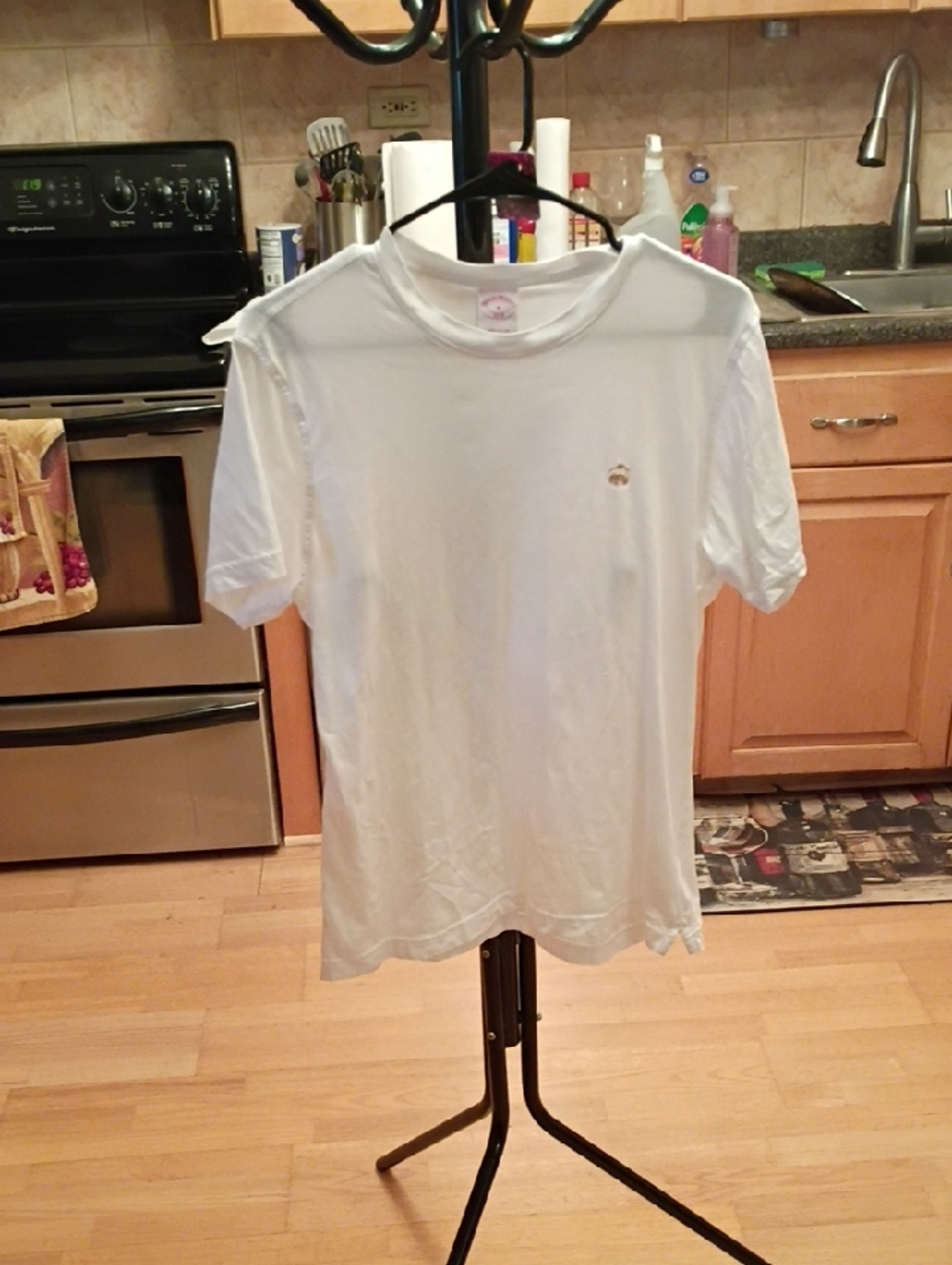 Brooks Brothers White Short Sleeve Crew Tee with Small Crest Embroidery